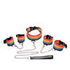 Master Series Kinky Pride Rainbow Bondage Set - Wrist & Ankle Cuffs & Collar w/Leash