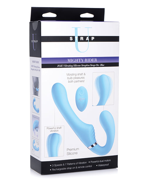 Strap U Mighty Rider 10x Vibrating Silicone Strapless Strap On - Assorted Colors