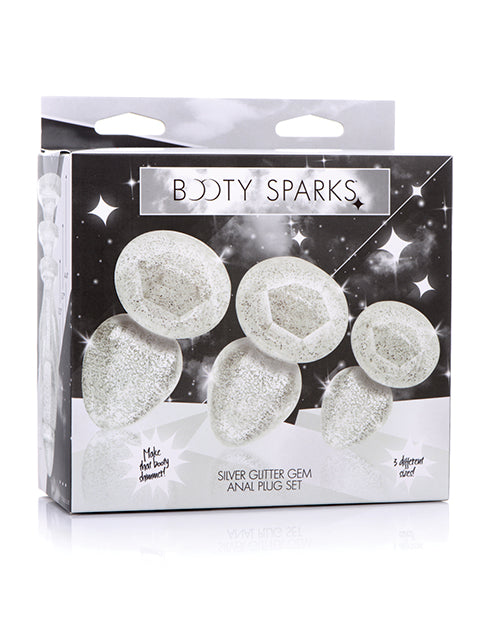 Booty Sparks Glitter Gem Anal Plug Set - Silver