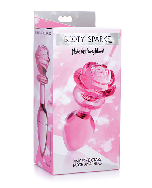 Booty Sparks Pink Rose Glass Anal Plug - Large