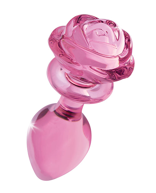 Booty Sparks Pink Rose Glass Anal Plug - Large