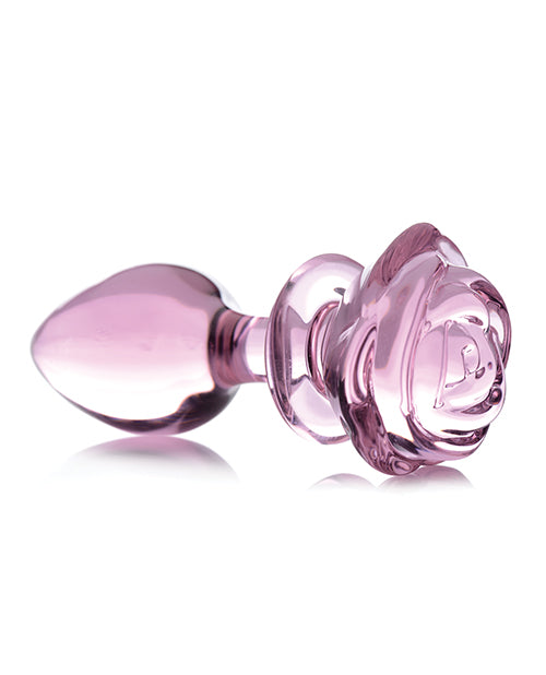 Booty Sparks Pink Rose Glass Anal Plug - Large