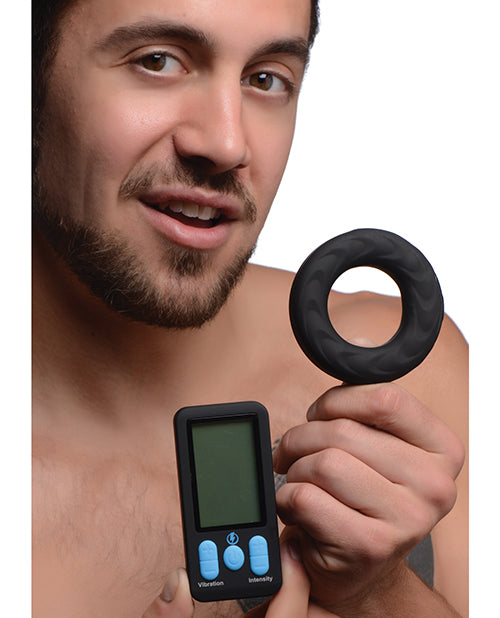 Zeus Electrosex E-Stim Pro Silicone Vibrating Cock Ring w/Remote - Black