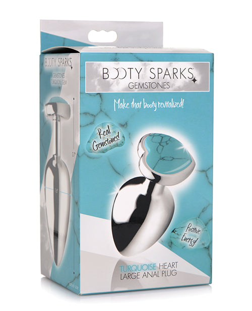 Booty Sparks Gemstones Turquoise Heart Anal Plug - Large