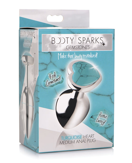 Booty Sparks Gemstones Turquoise Heart Anal Plug - Medium