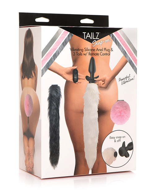 Tailz Snap On Vibrating Silicone Anal Plug w/3 Interchangeable Tails & Remote - Asst Colors