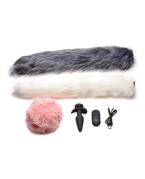 Tailz Snap On Vibrating Silicone Anal Plug w/3 Interchangeable Tails & Remote - Asst Colors