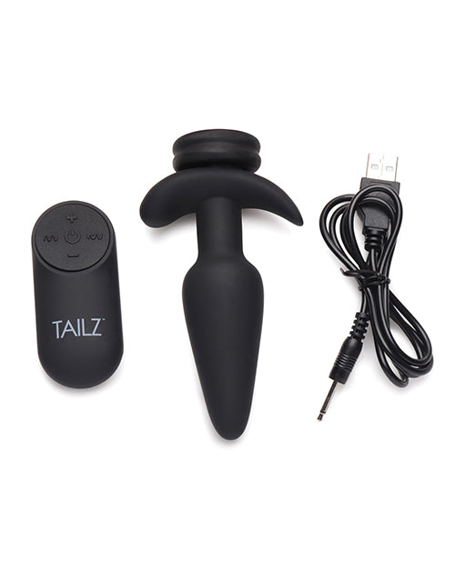 Tailz Snap On Interchangeable 10X Vibrating Silicone Anal Plug w/Remote - Black Small