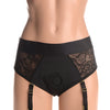 Strap U Laced Seductress Lace Crotchless Panty Harness w/Garter Straps - L/XL Black