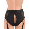Strap U Laced Seductress Lace Crotchless Panty Harness w/Garter Straps - L/XL Black